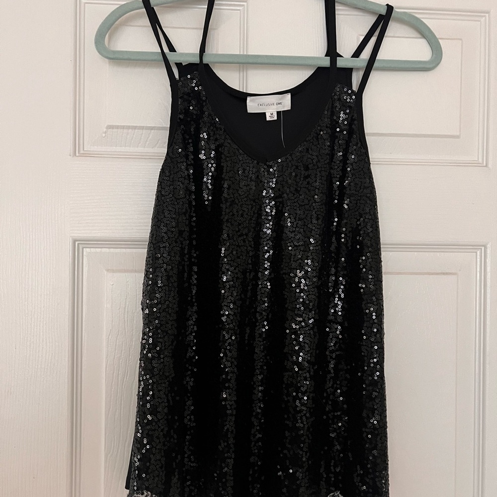 Black Sequin Sleeveless Top
